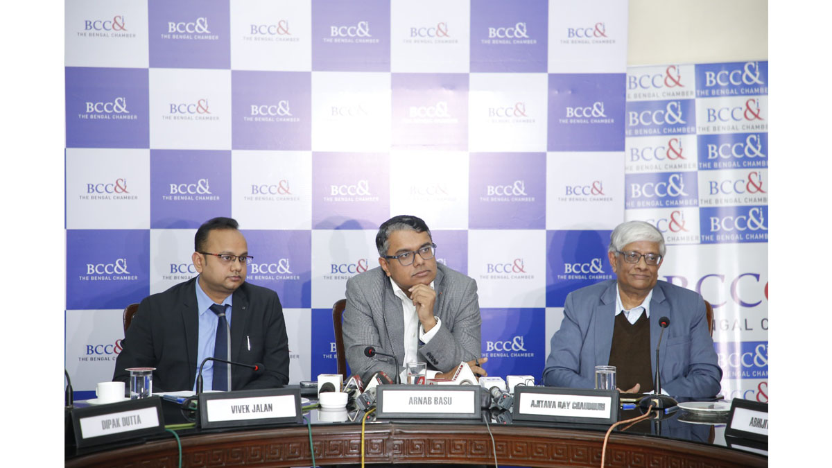 Interim Union Budget 2024-25 Viewing Session in progress (L-R): Mr. Vivek Jalan, Chairperson - Fiscal Affairs & Taxation Committee, BCC&I; Mr. Arnab Basu, President Designate, The Bengal Chamber; Prof. Dr. Ajitava Ray Chaudhuri, Chairperson - Economic Affairs Committee, BCC&I