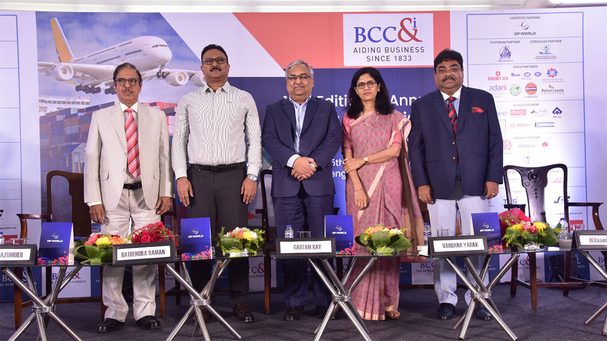 Smt. Vandana Yadav, IAS, Principal Secretary of the Department of Industry, Commerce, and Enterprises, Government of West Bengal, the Chief Guest, while Shri Rathendra Raman, IRTS, Chairman of Syama Prasad Mookerjee Port, the Guest of Honour addressed the Inaugural session of the 13th edition of the Annual Shipping and Logistics Conclave 2024, in presence of Mr. Gautam Ray, President of BCC&I; Mr. Debashis Dutta, Chairperson of the Shipping and Logistics Committee, BCC&I and Capt. S. B. Mazumder, Executive Director of Seahorse Ship Agencies Pvt. Ltd. on Friday, 15th March 2024, at the W M Hall, The Chamber premises.