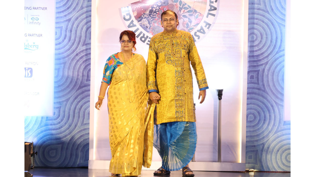 Mr. Abhijit Bandyopadhyay, Partner, Deloitte Haskins & Sells, and his wife Mrs. Nandini Bandyopadhyay walked at the Defile de mode – a specially curated Runway walk on the occasion of BCC&I’s Annual Night 2023.