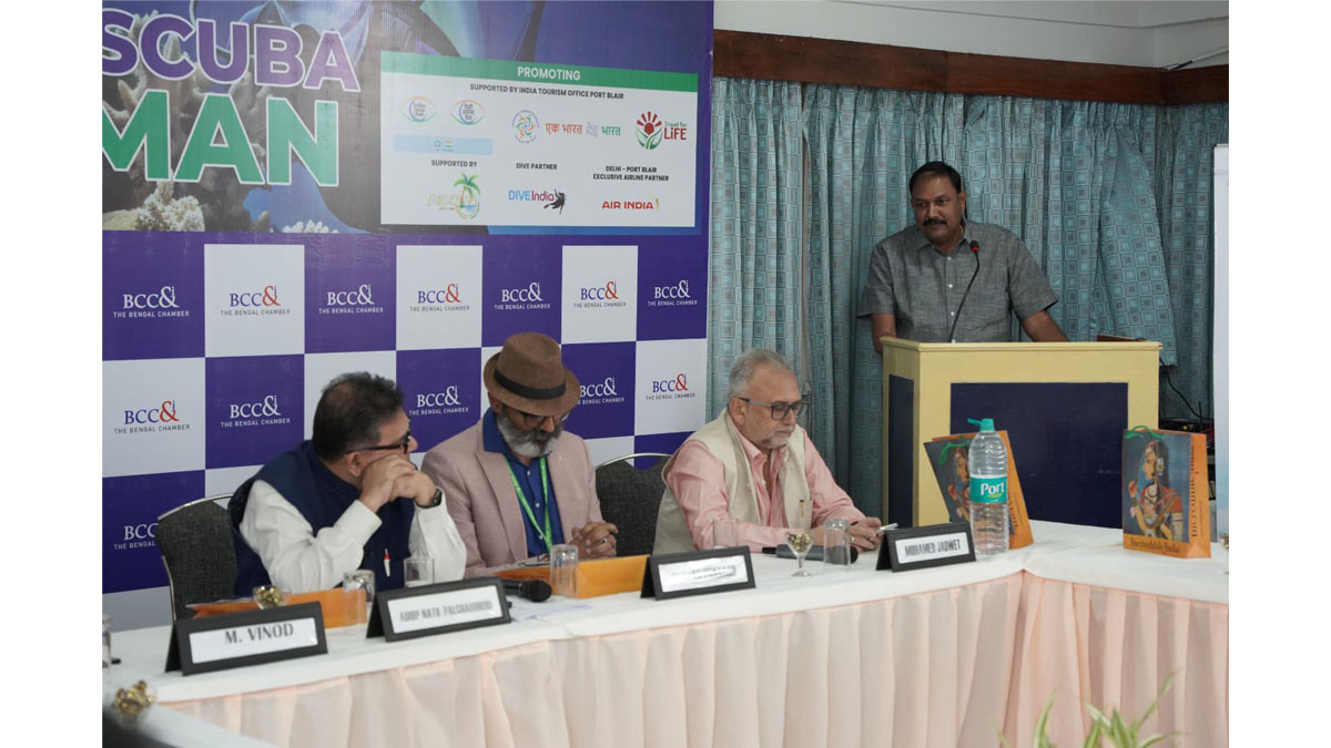 Mr M Vinod, President, Andaman Association of Tour Operators, delivering his address at the B2B Meeting organized by The Bengal Chamber on 17th May 2024 at Peerless Hotel, Port Blair, Andaman.